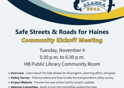 Reminder: Safe Streets for Haines Community Kickoff Meeting on Tuesday, Nov. 4